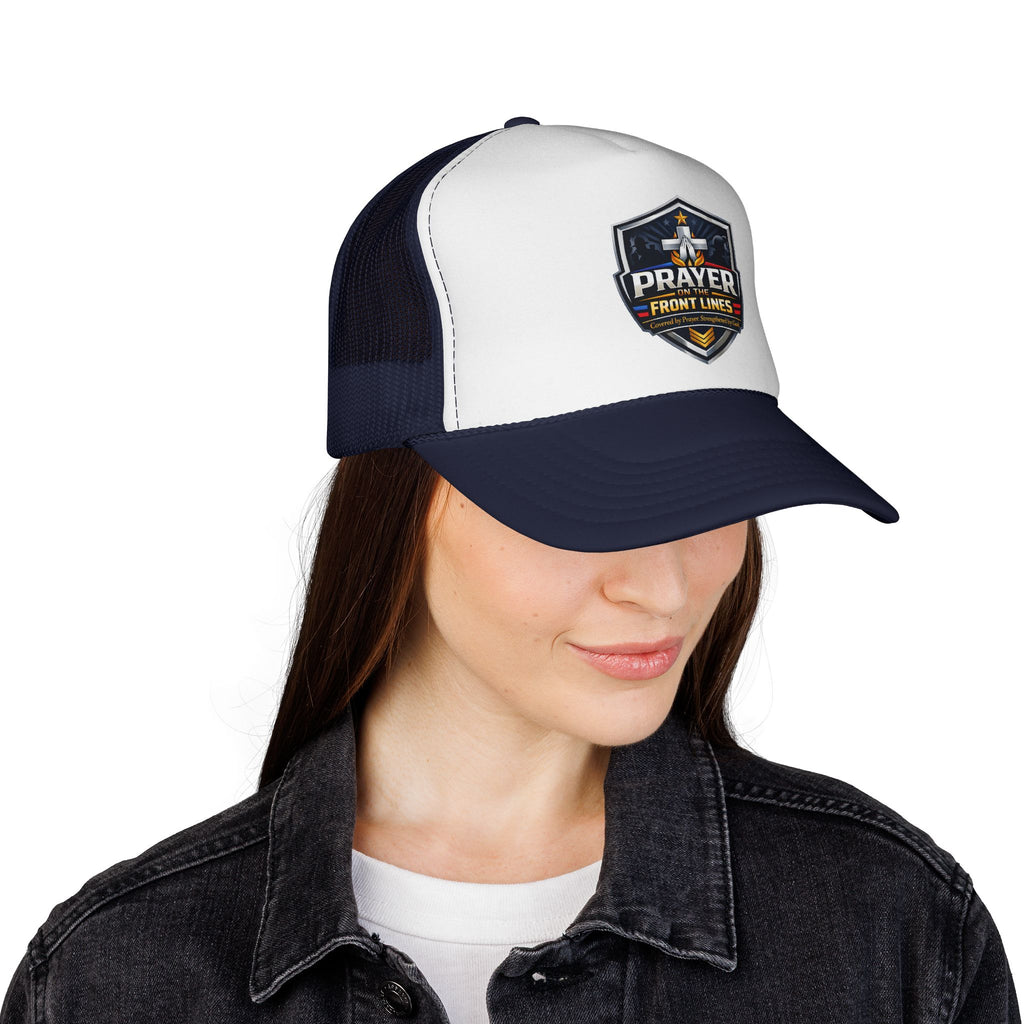 Prayer Front Lines Trucker Cap - Christian Shield Embroidered Mesh Hat
