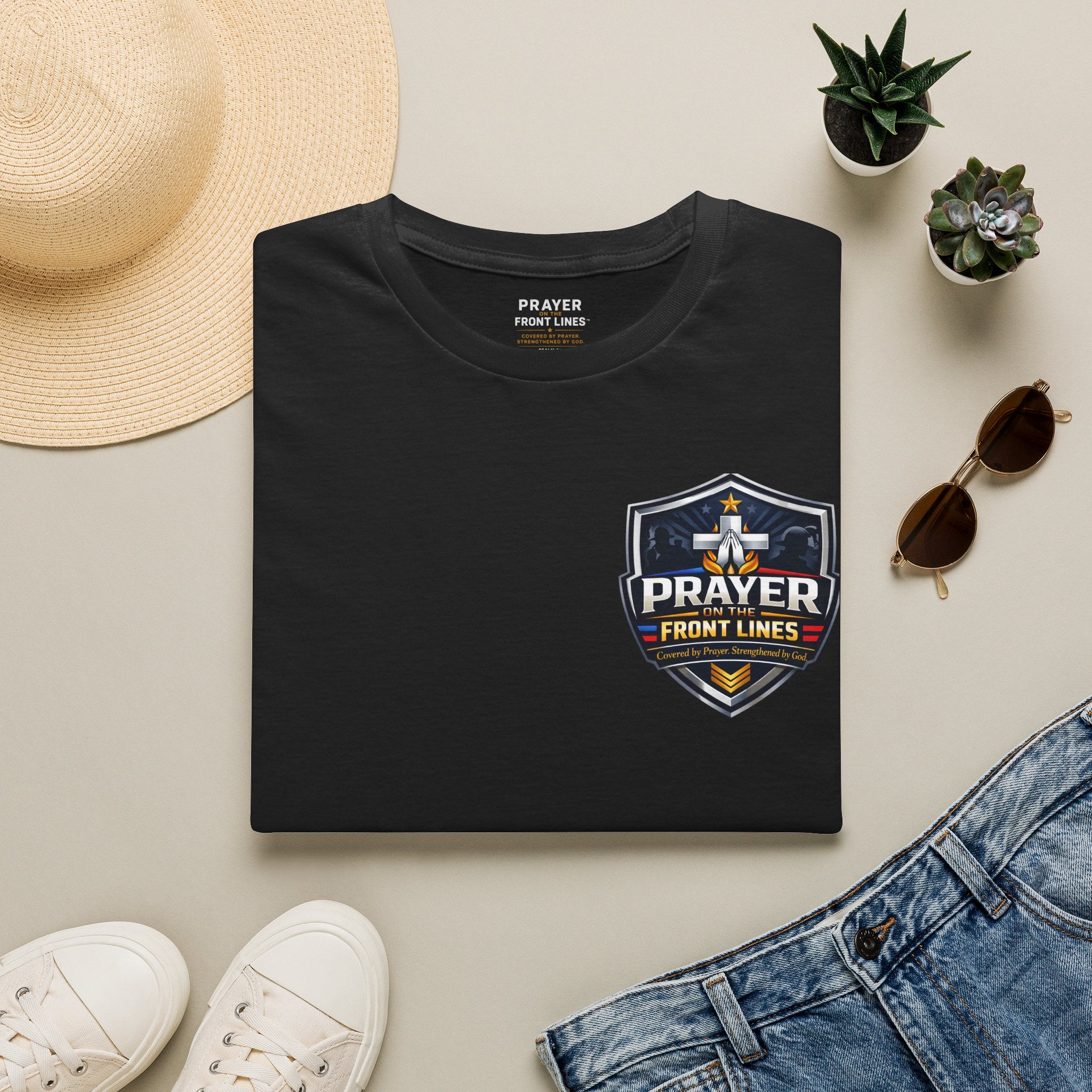 Prayer On The Front Lines T-Shirt — Military Faith Shield Tee