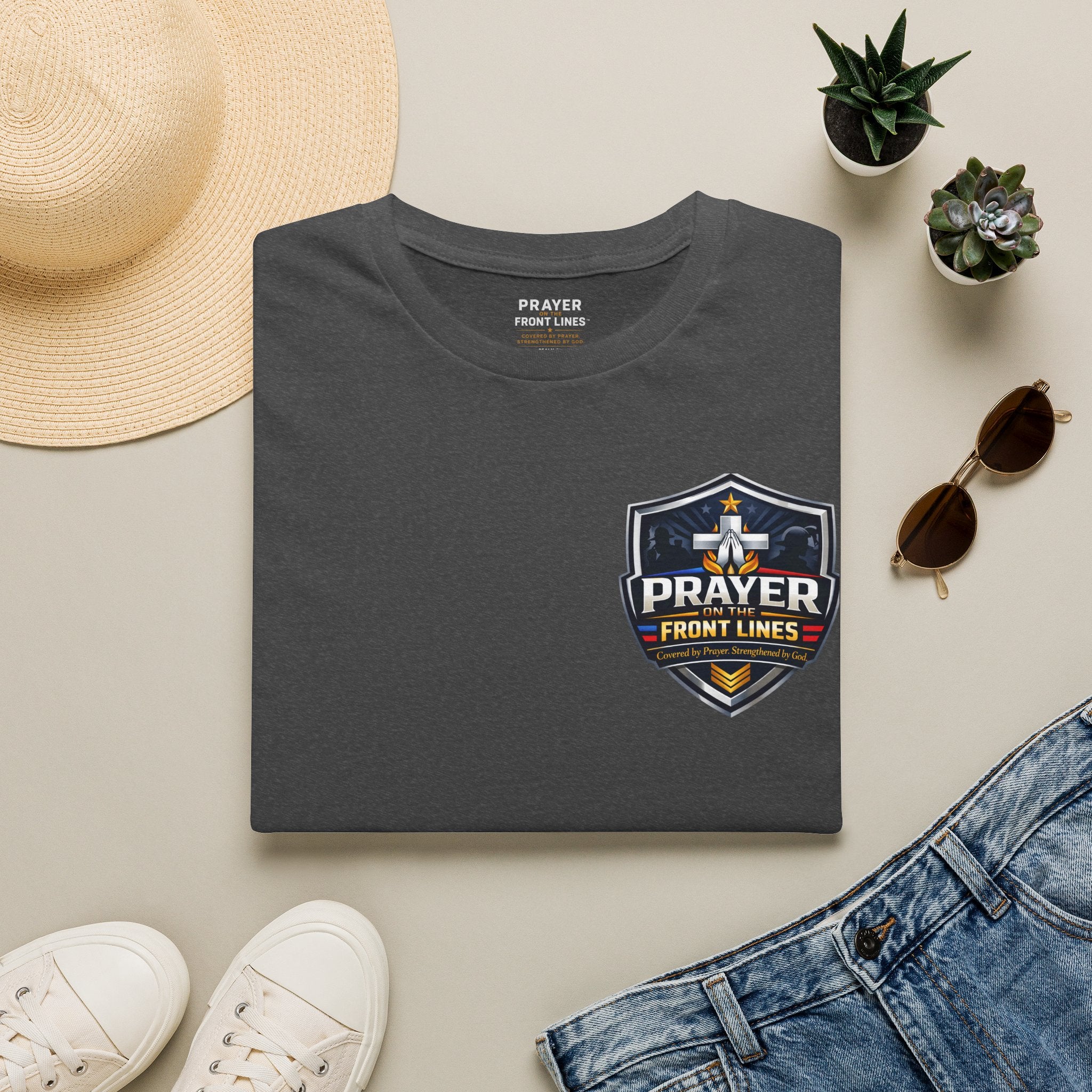 Prayer On The Front Lines T-Shirt — Military Faith Shield Tee