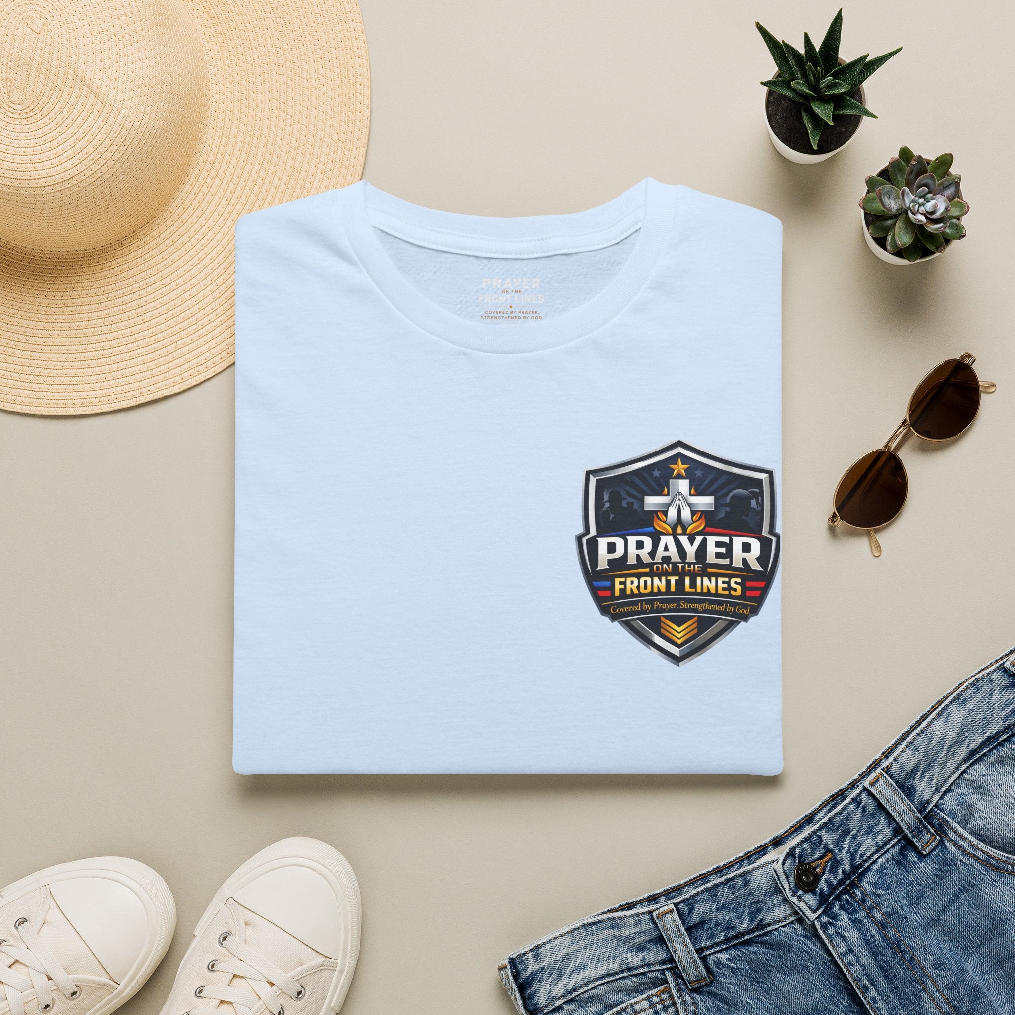Prayer On The Front Lines T-Shirt — Military Faith Shield Tee