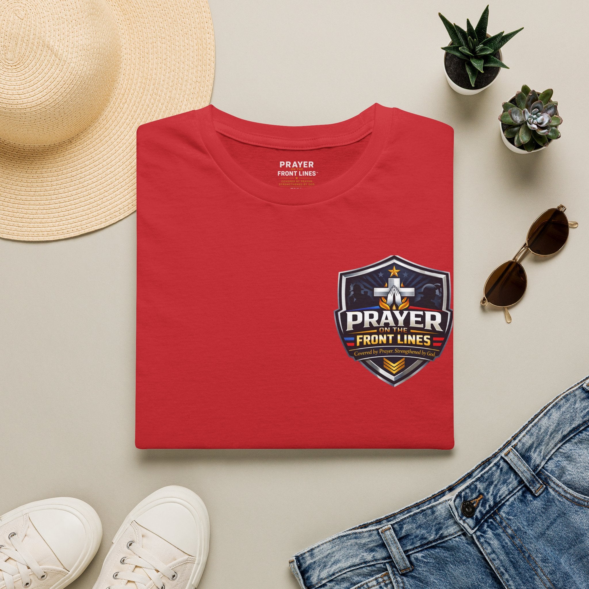 Prayer On The Front Lines T-Shirt — Military Faith Shield Tee