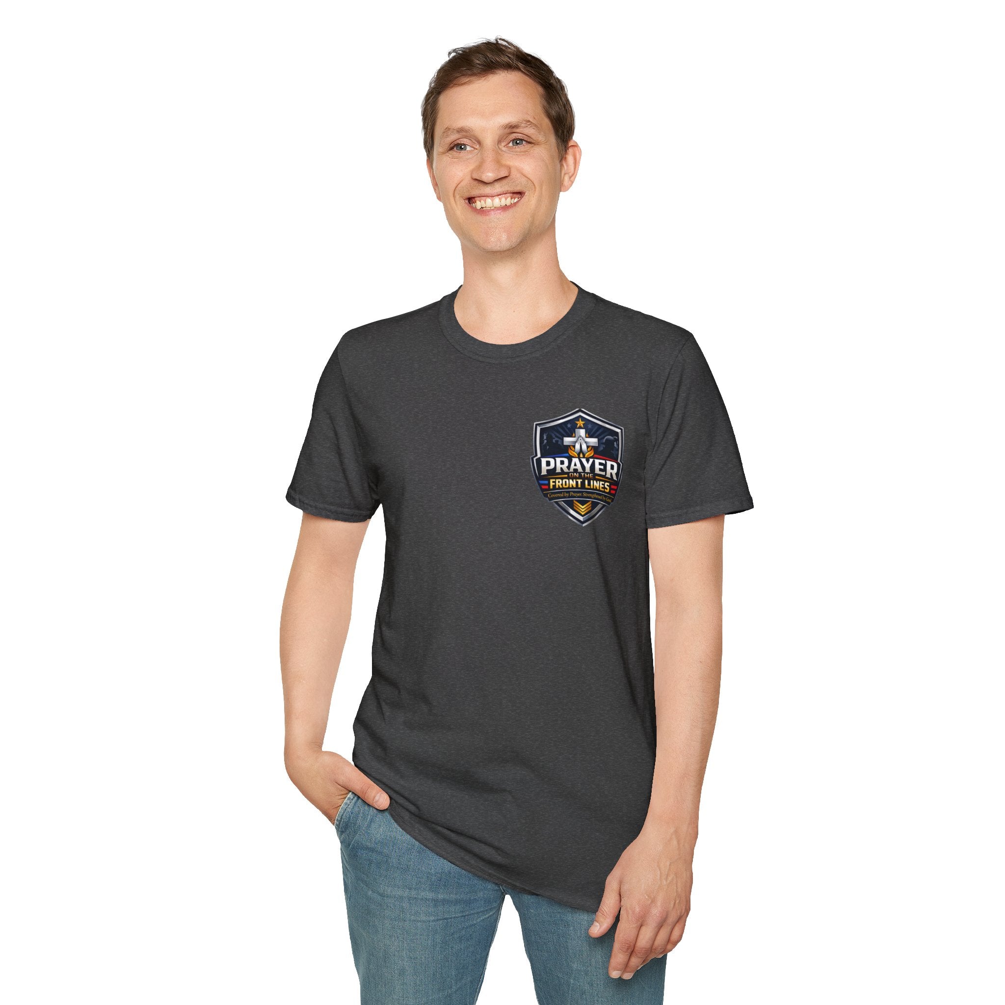 Prayer On The Front Lines T-Shirt — Military Faith Shield Tee