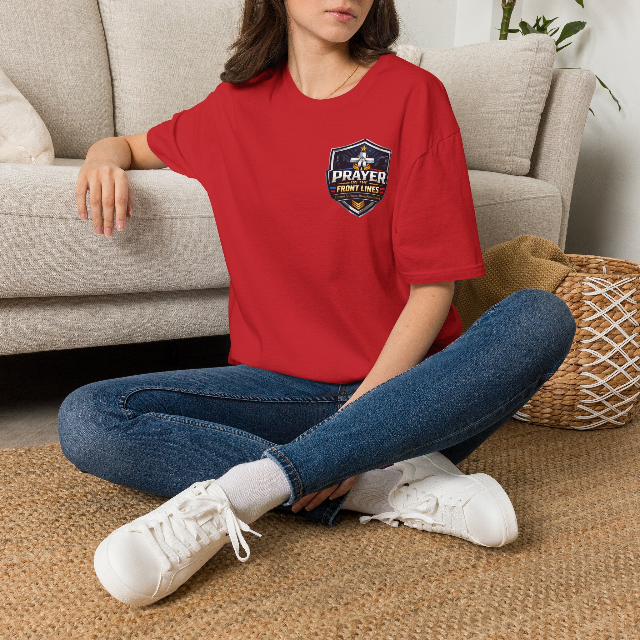 Prayer On The Front Lines T-Shirt — Military Faith Shield Tee