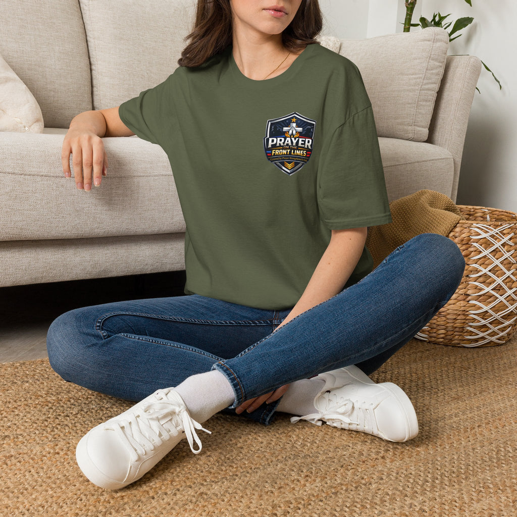 Prayer On The Front Lines T-Shirt — Military Faith Shield Tee