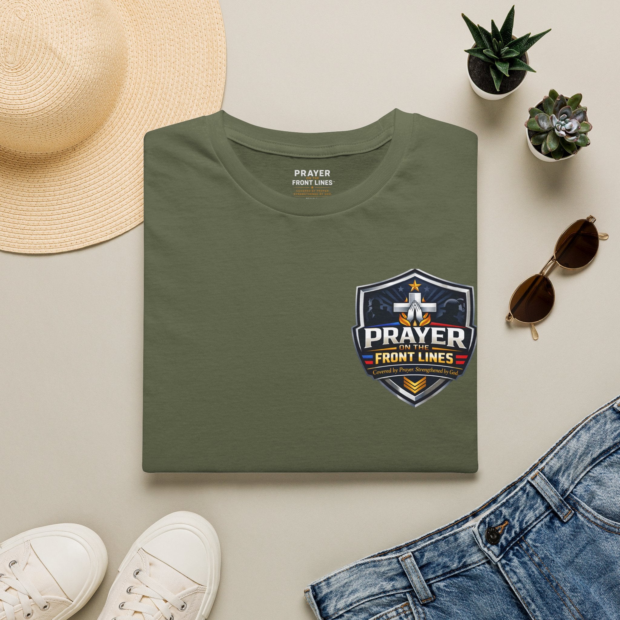 Prayer On The Front Lines T-Shirt — Military Faith Shield Tee