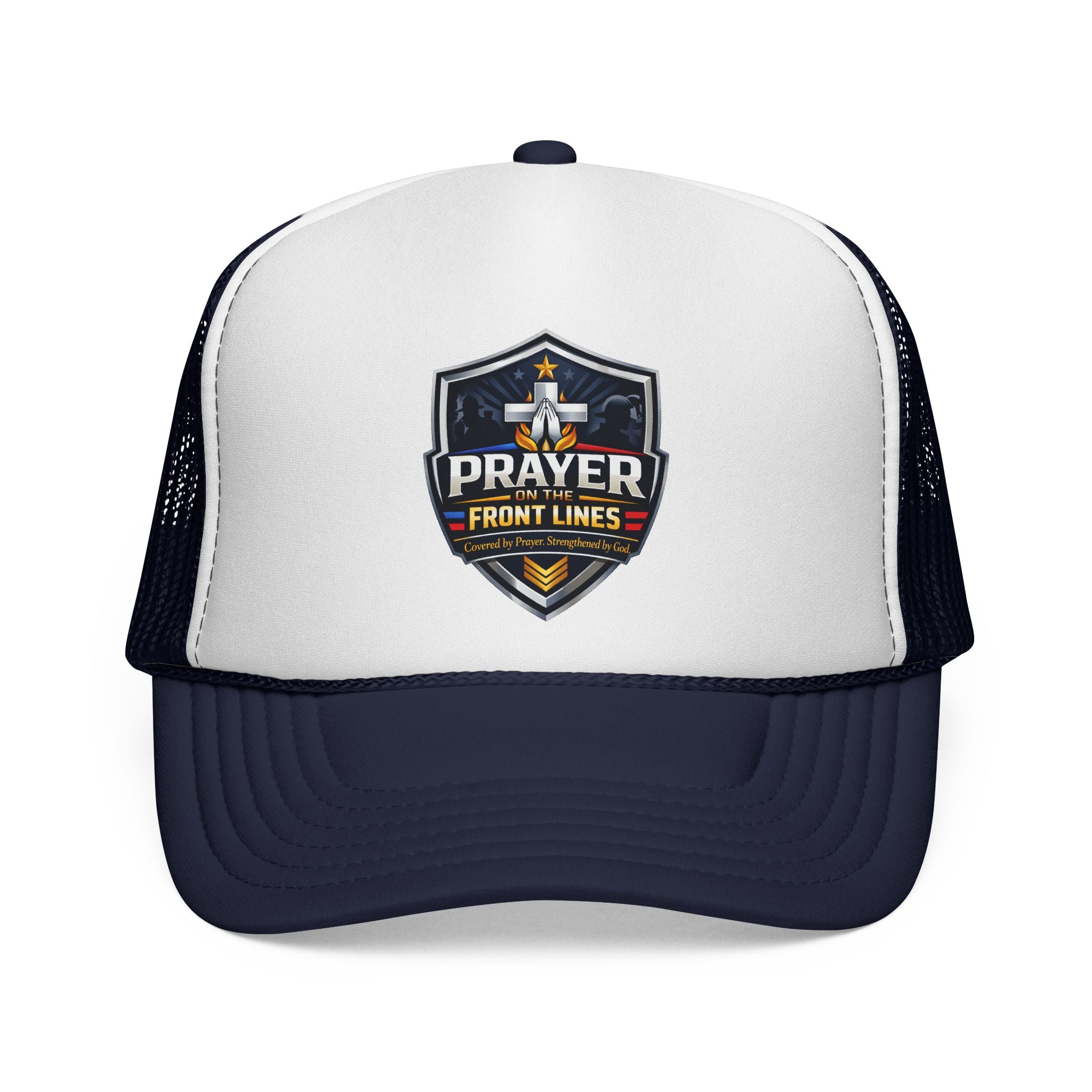 Prayer Front Lines Trucker Cap - Christian Shield Embroidered Mesh Hat