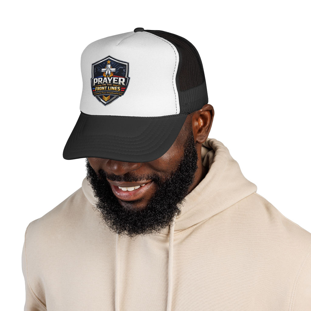 Prayer Front Lines Trucker Cap - Christian Shield Embroidered Mesh Hat