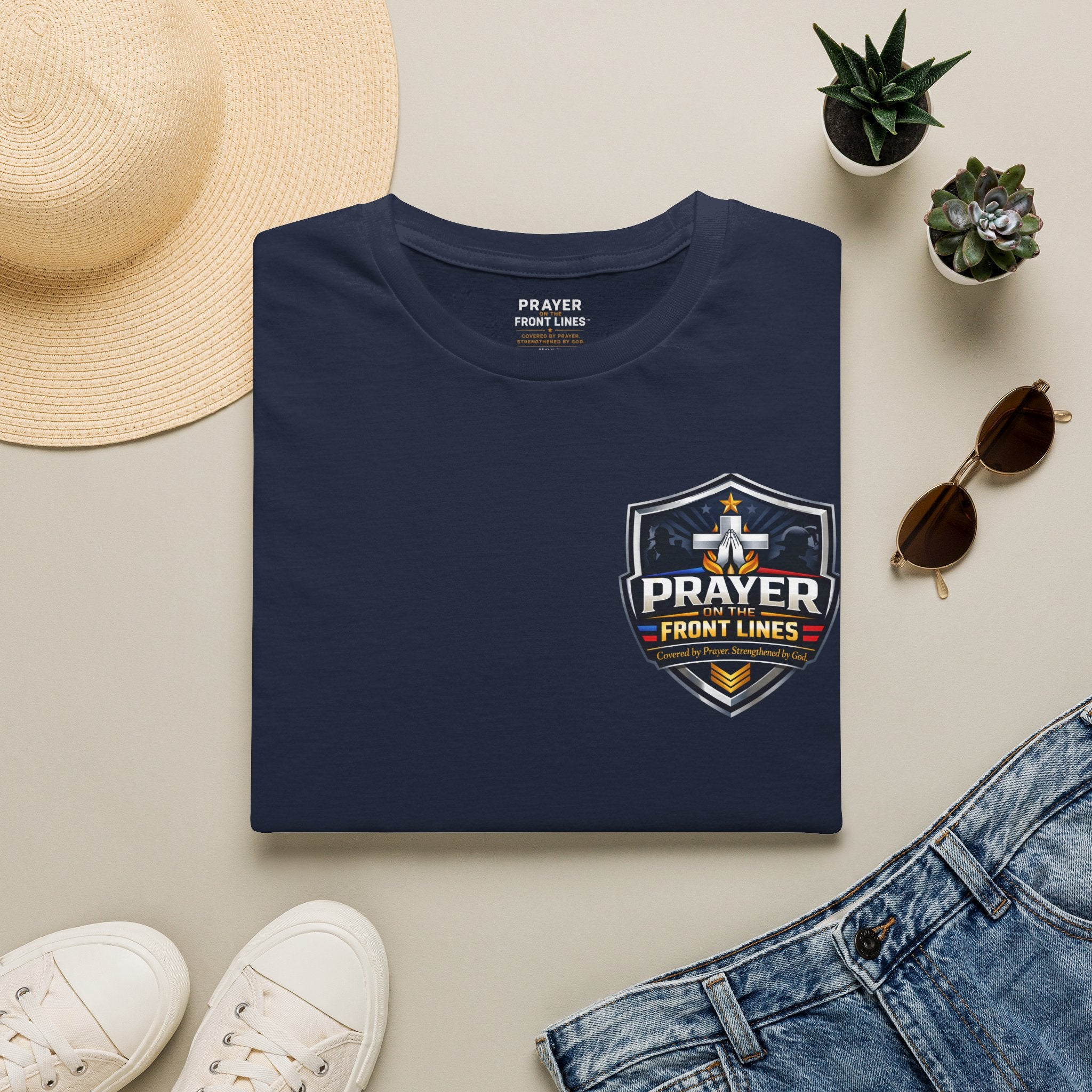 Prayer On The Front Lines T-Shirt — Military Faith Shield Tee